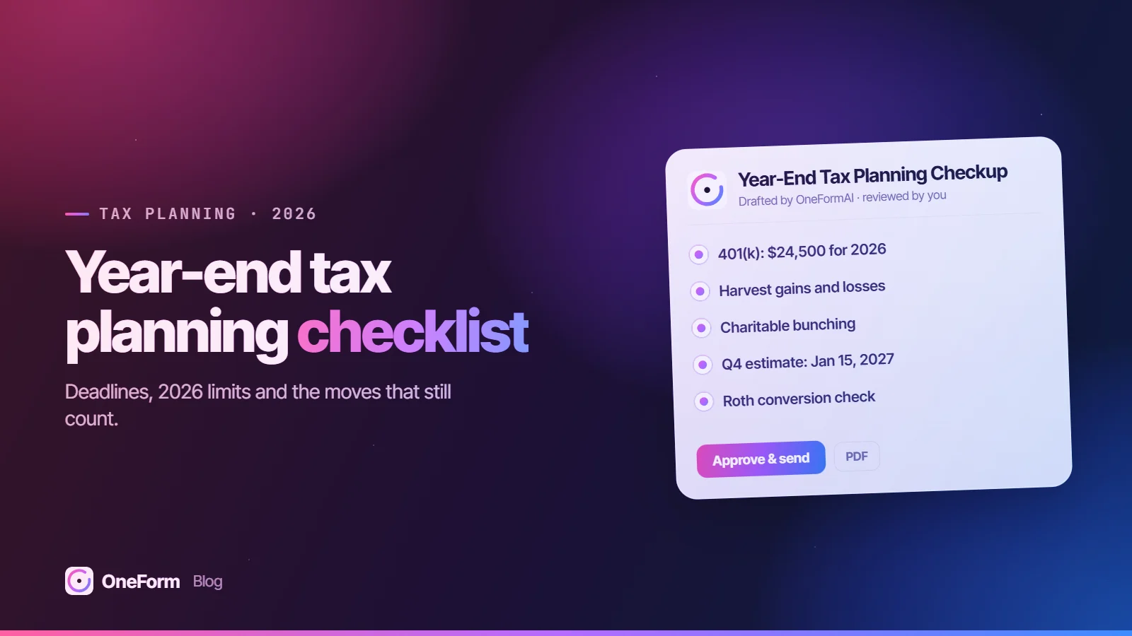 Year-end tax planning checklist: a OneForm Year-End Tax Planning Checkup report card on the OneForm gradient