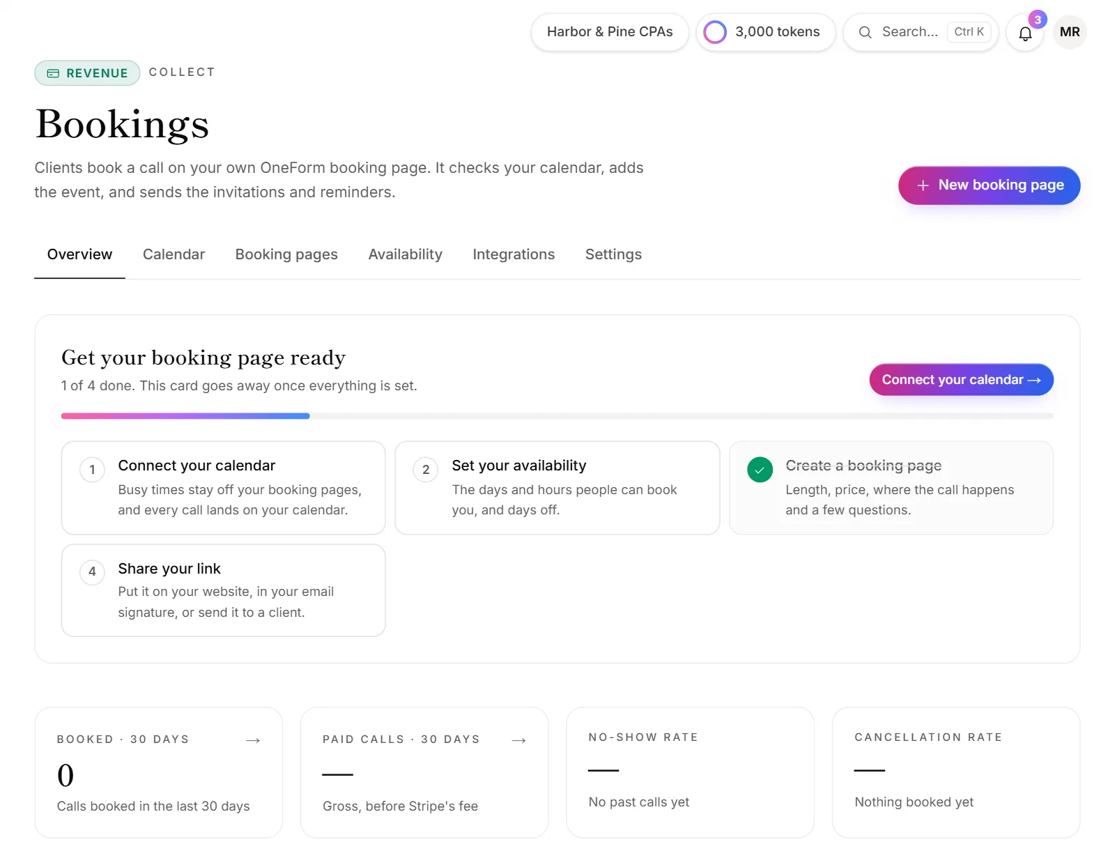The Bookings overview with the setup checklist