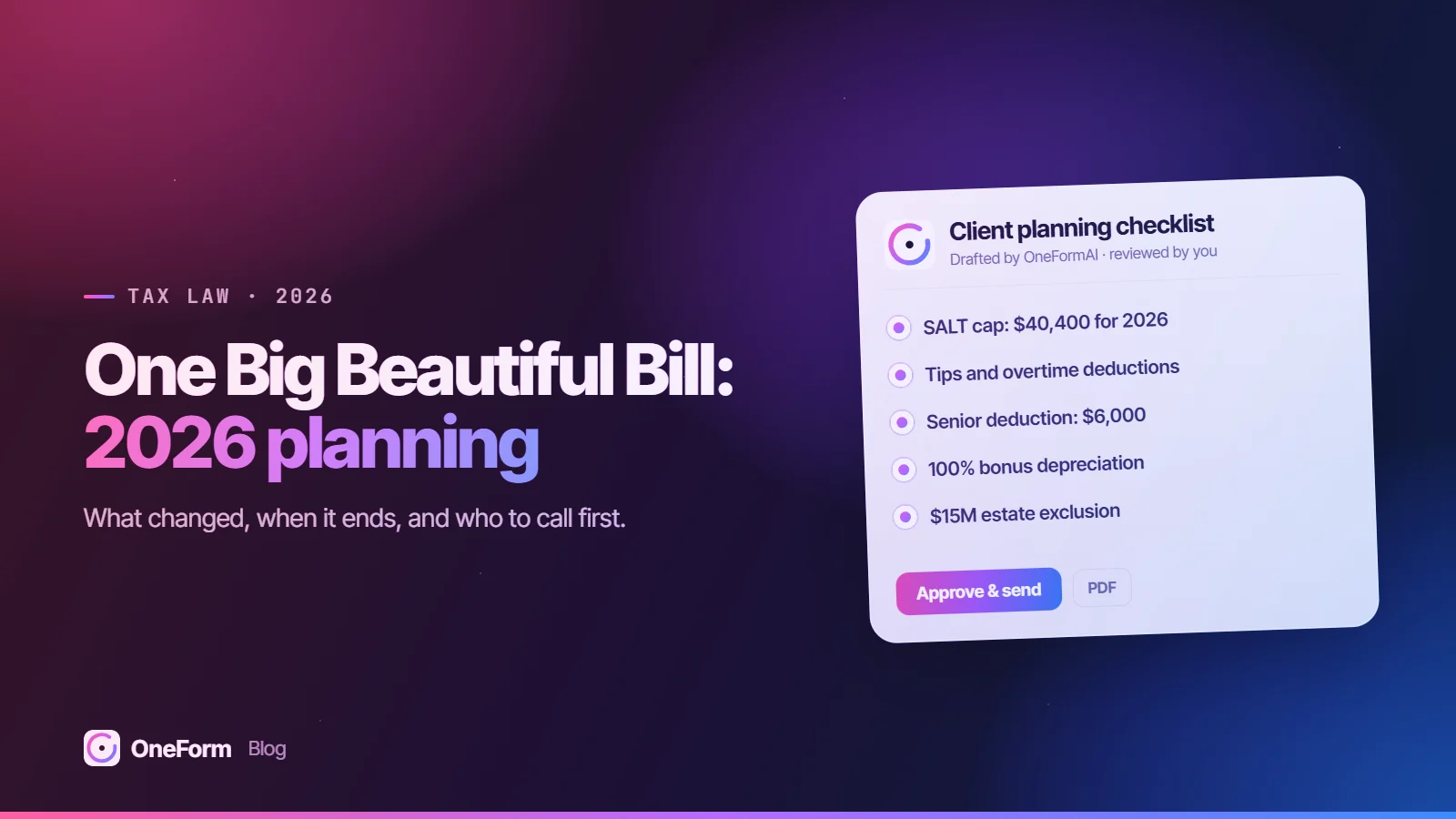 One Big Beautiful Bill: 2026 planning: a OneForm Client planning checklist report card on the OneForm gradient