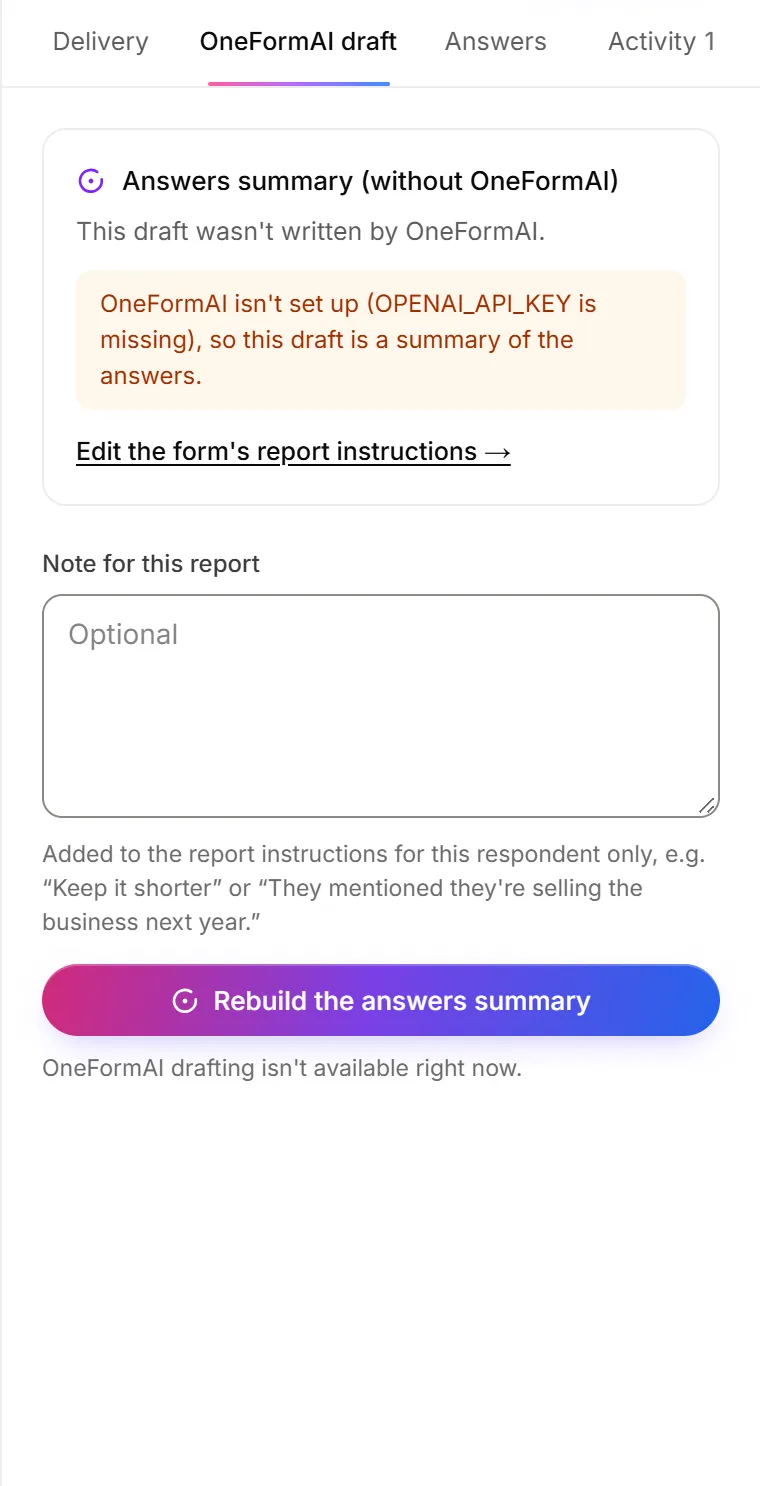 The OneFormAI draft tab, with the star rating