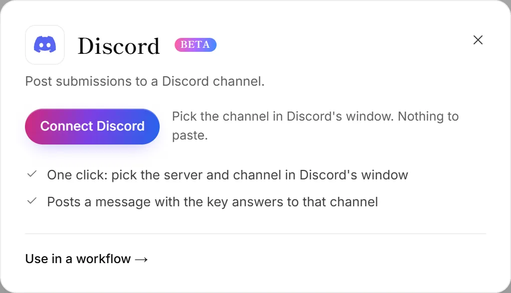 The Discord panel on the Integrations page