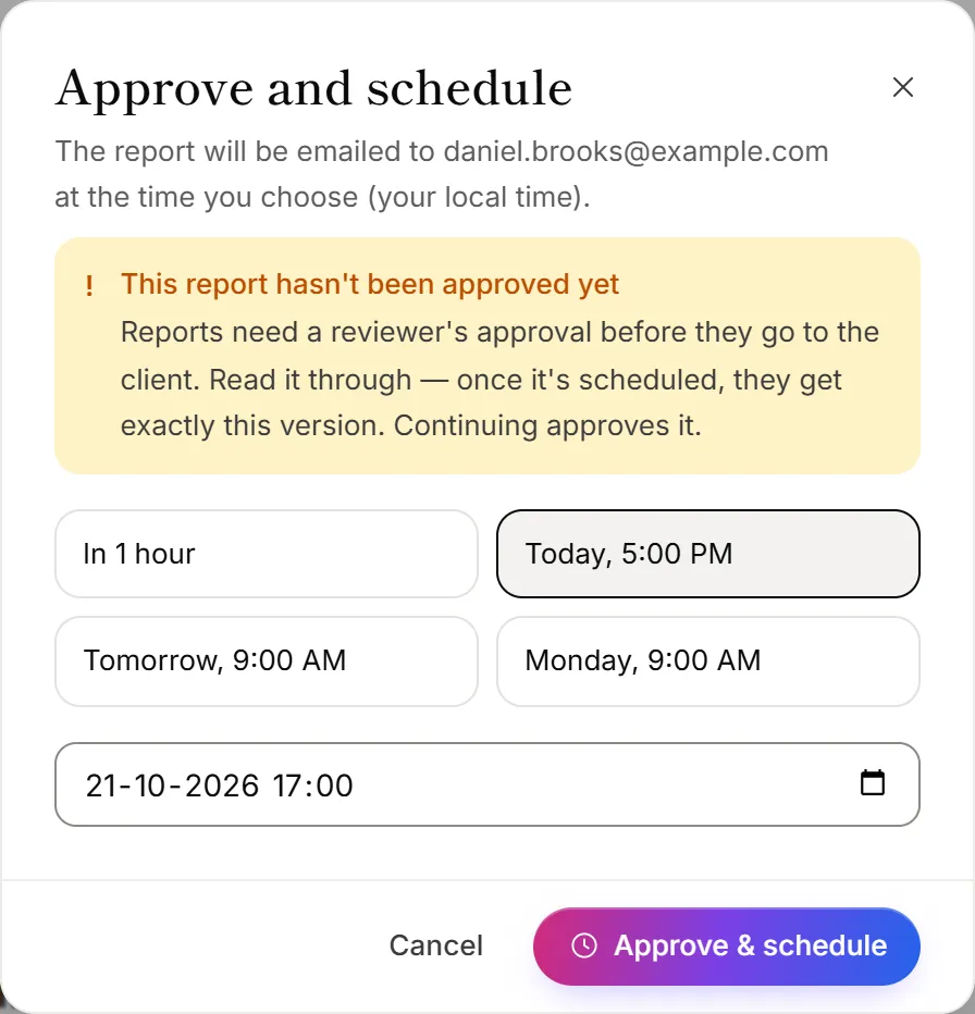 The dialog for scheduling a report