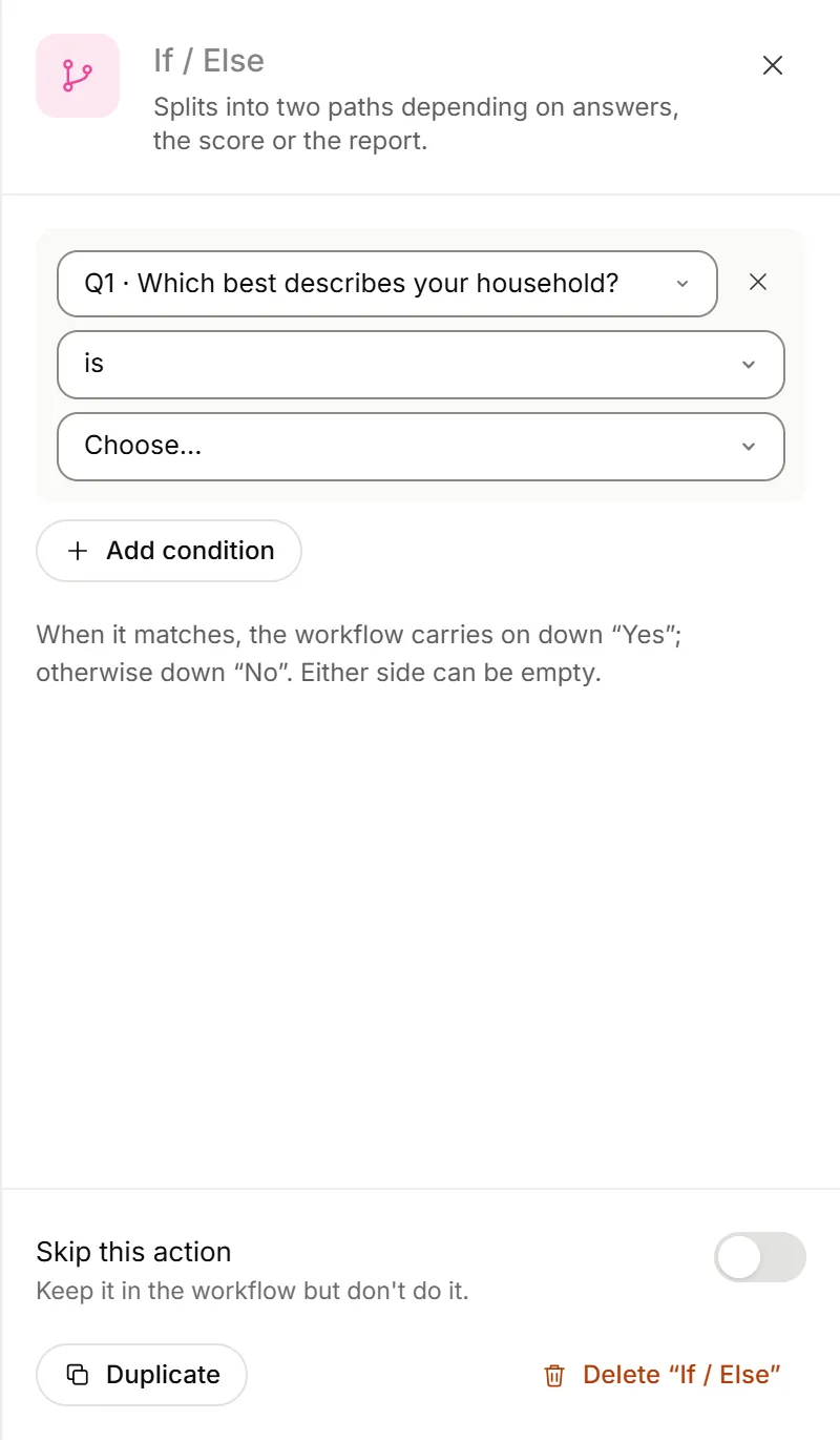 The If / Else panel with one condition