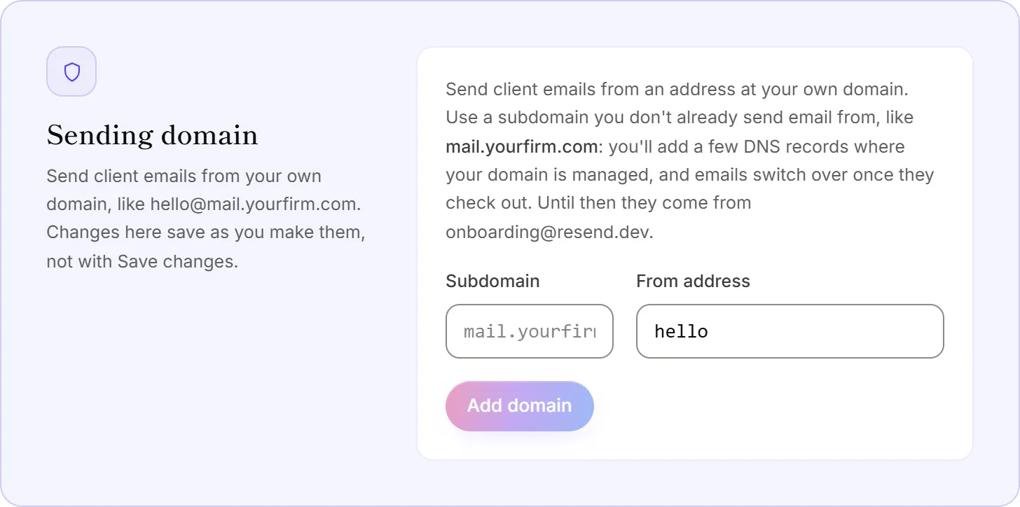 The Sending domain settings