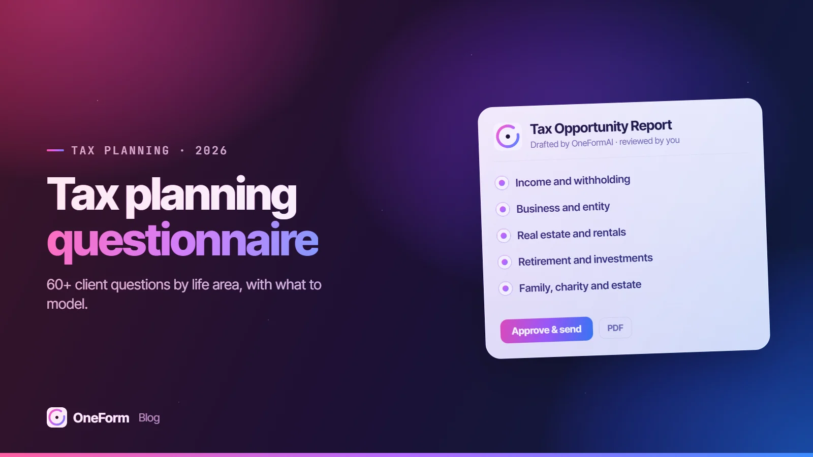 Tax planning questionnaire: a OneForm Tax Opportunity Report report card on the OneForm gradient