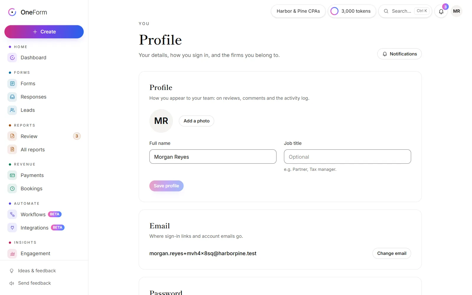 The Profile page, with your photo, name and job title