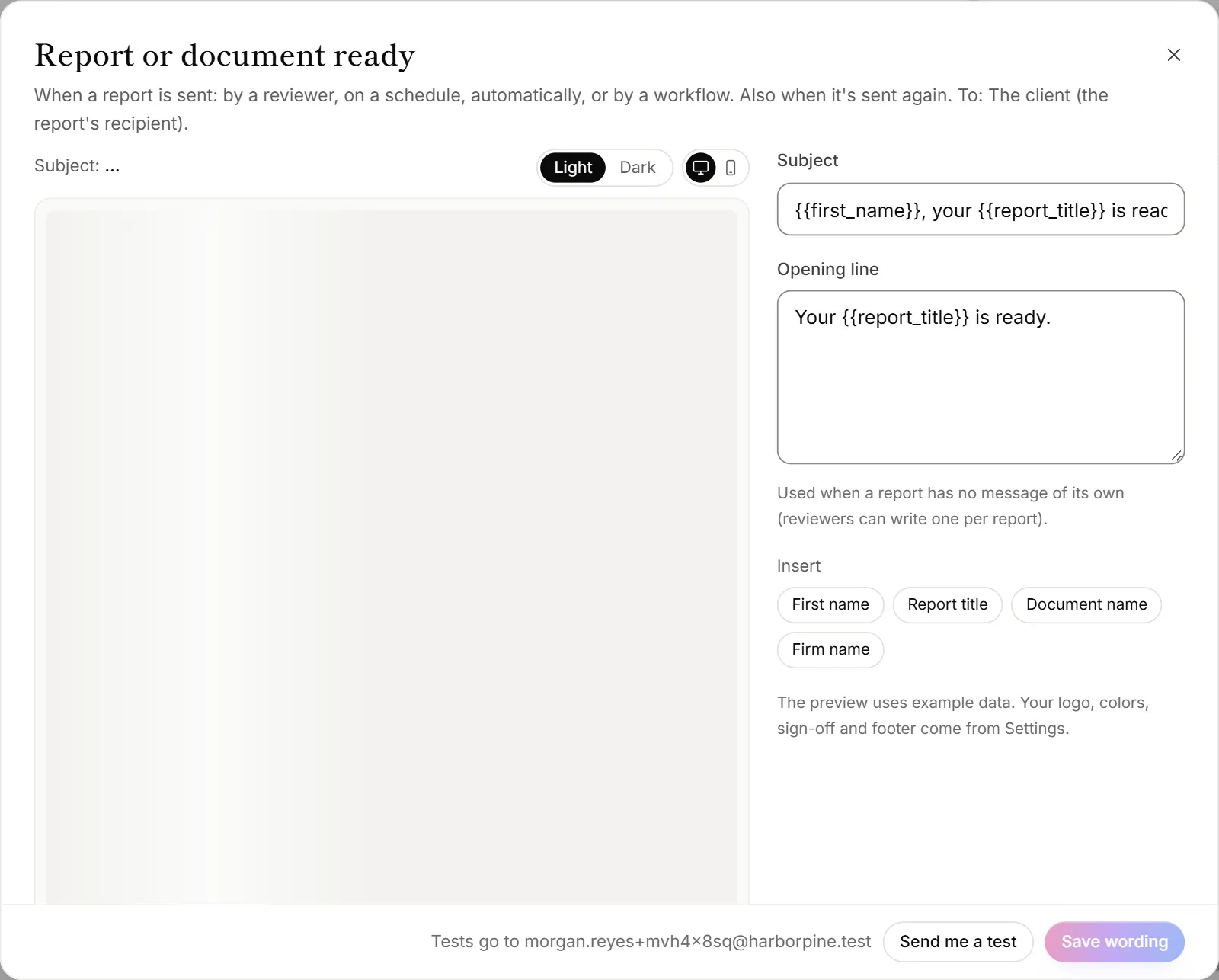 An email open for editing, with its preview